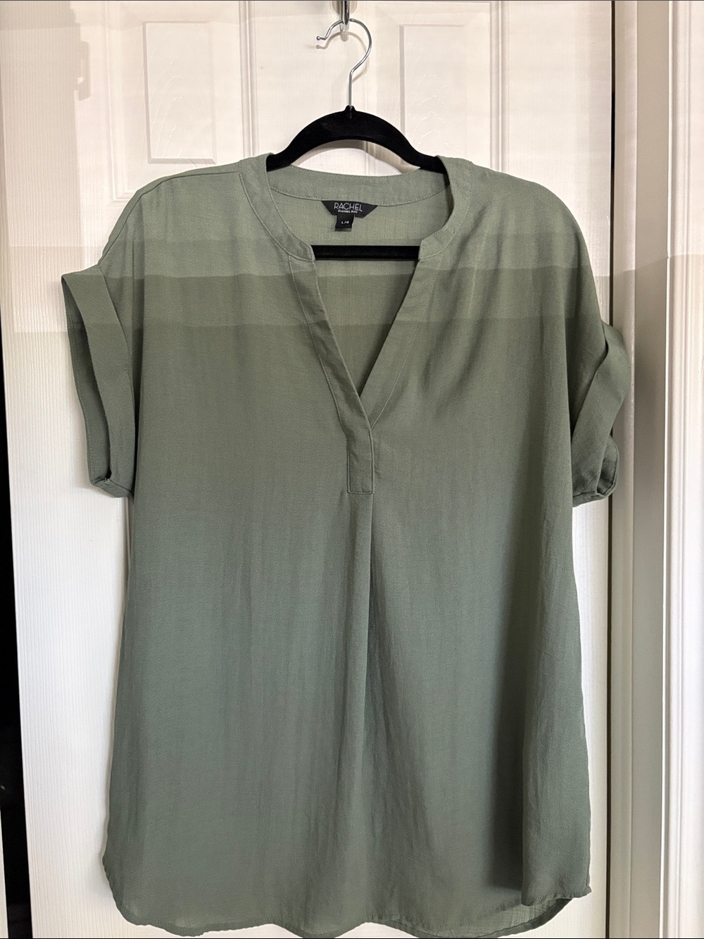 Rachel Roy Sage Green Split-Neck Roll Sleeve Tunic